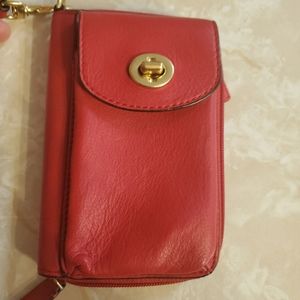 Red leather Coach wallet w/ cell phone compartment